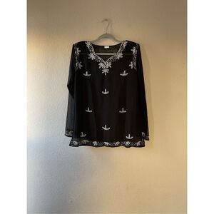 Womens black silk‎ and beaded blouse size xlarge